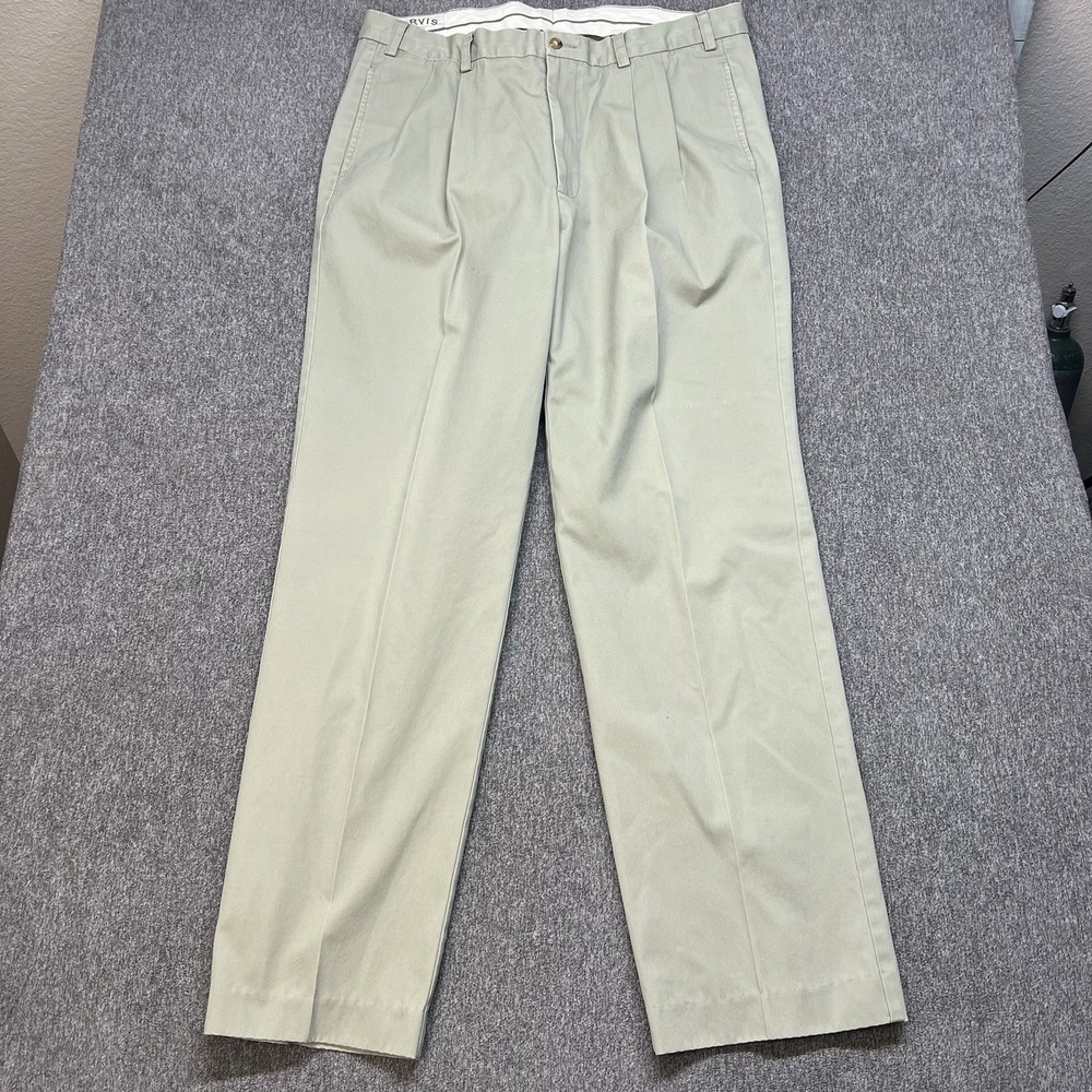 Orvis Chino‎ Pants Mens 36 x 33 Green Straight Leg Pleated Front Pockets (068)